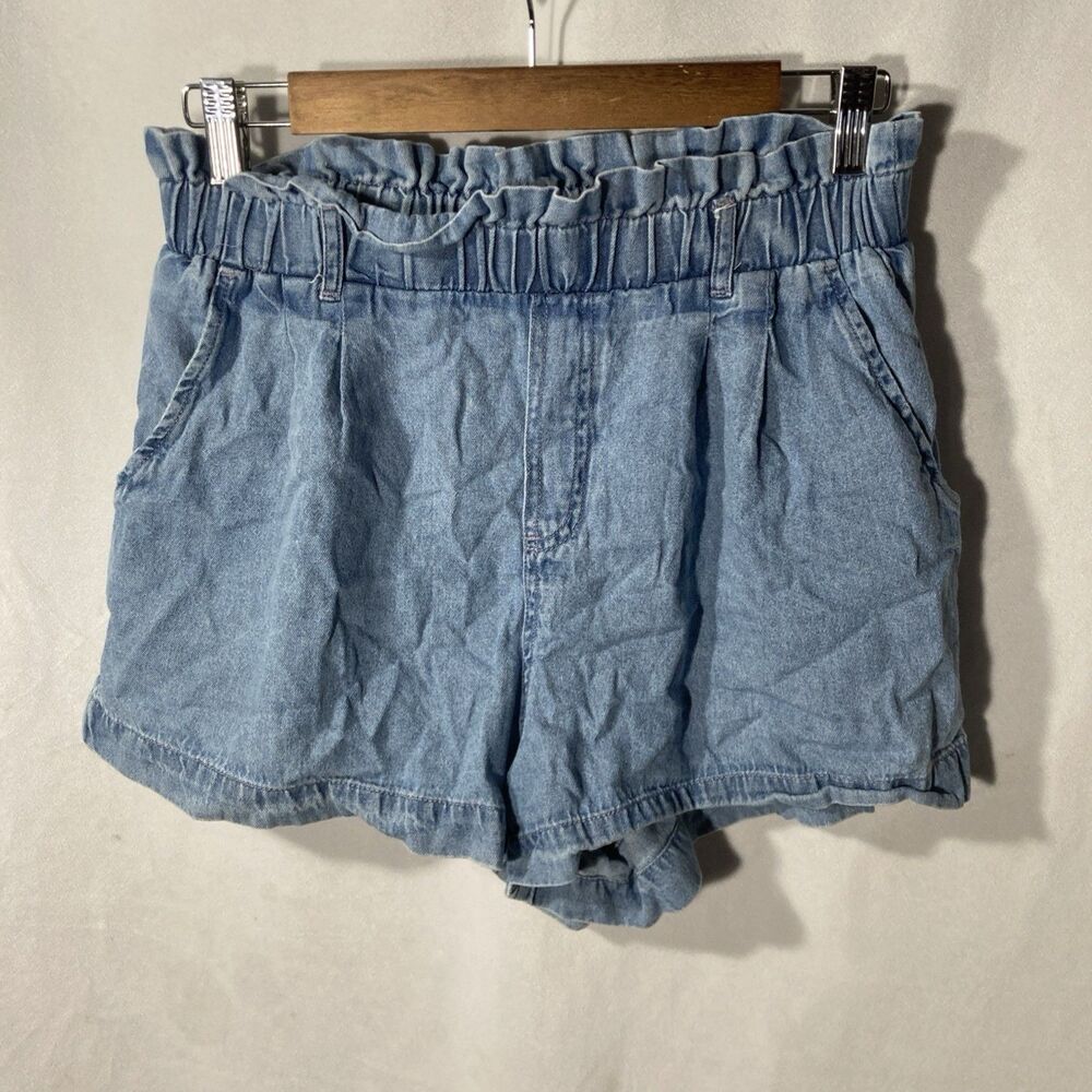 AMERICAN EAGLE OUTFITTERS blue light wash paper bag waist denim shorts S